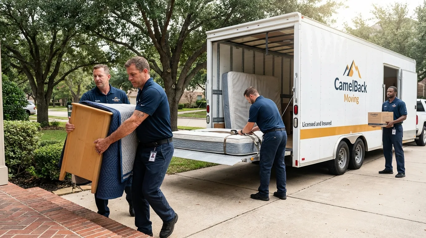 Crew loading residential truck for cross-state move from Gainesville, TX
